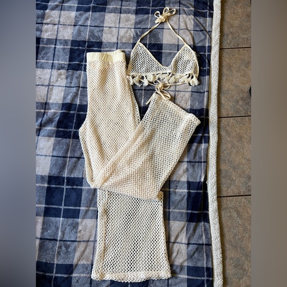 SHEIN Cream Crochet Wide-Leg Pants - Picture 6 of 13